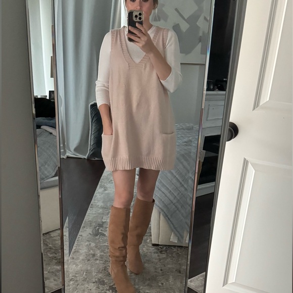 Cream Knit Sweater Sleeveless Vest Dress - Picture 4 of 13